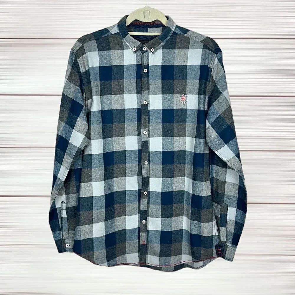 Massimo Dutti Flannel Plaid Button Down Casual Shirt Slim Fit size M